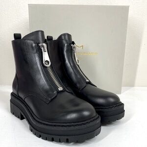 Marc Fisher Black Leather Zipper Front Moto Boots 7 1/2